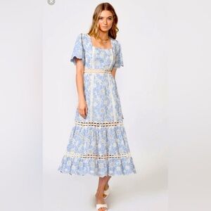 Adelyn Rae Light Blue Floral Lace-Trim Maxi Dress